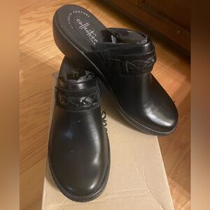 Clarks Black Leather Slip-On Shoes